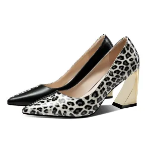 Black and white leopard pumps