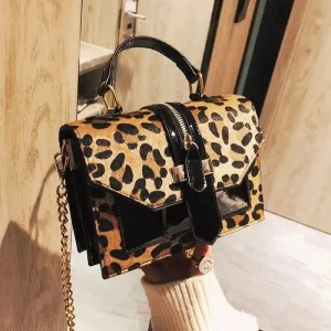 Black leopard print handbag