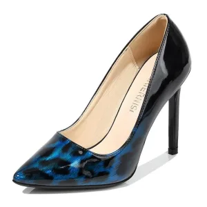 Blue leopard pumps