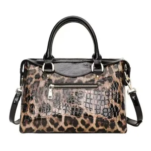 Leather leopard handbag