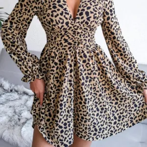 Leopard midi dress long sleeve
