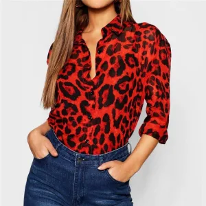 Red leopard blouse